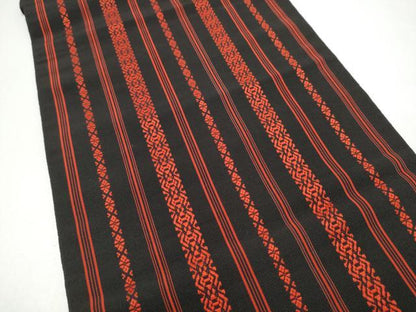 平和屋着物●本場筑前博多織　八寸名古屋帯　献上　黒地　正絹　逸品　CABI0245hy