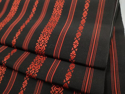 平和屋着物●本場筑前博多織　八寸名古屋帯　献上　黒地　正絹　逸品　CABI0245hy