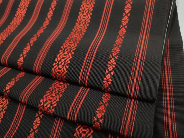 平和屋着物●本場筑前博多織　八寸名古屋帯　献上　黒地　正絹　逸品　CABI0245hy