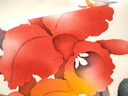 平和屋着物●九寸名古屋帯　作家物　ろうけつ染　草花文　鬼しぼ縮緬　正絹　逸品　CABI0246hy