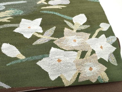平和屋着物●八寸名古屋帯　綴れ　草花文　金銀糸　正絹　逸品　CABI0247hy