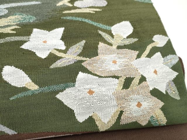 平和屋着物●八寸名古屋帯　綴れ　草花文　金銀糸　正絹　逸品　CABI0247hy