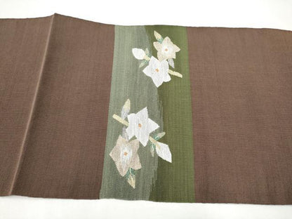 平和屋着物●八寸名古屋帯　綴れ　草花文　金銀糸　正絹　逸品　CABI0247hy