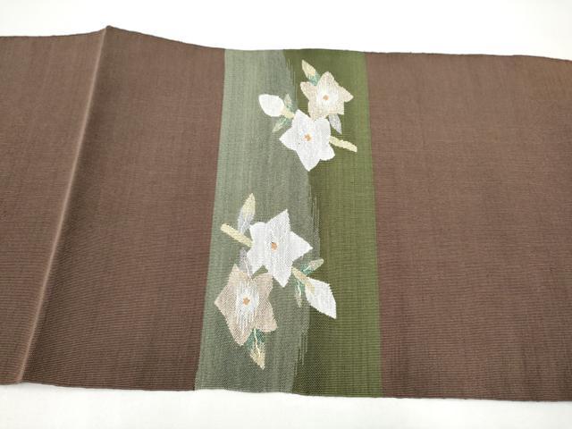 平和屋着物●八寸名古屋帯　綴れ　草花文　金銀糸　正絹　逸品　CABI0247hy