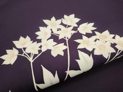 平和屋着物●塩瀬　九寸名古屋帯　手描き　草花文　正絹　逸品　CABI0248hy