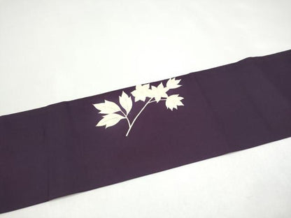 平和屋着物●塩瀬　九寸名古屋帯　手描き　草花文　正絹　逸品　CABI0248hy