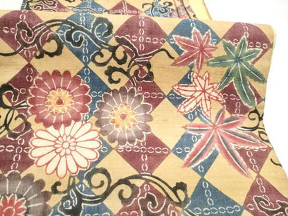 平和屋着物●九寸開き名古屋帯　紬地　型染め　菱花文　正絹　逸品　CABI0250hy