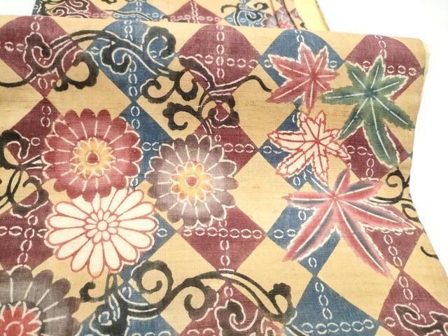平和屋着物●九寸開き名古屋帯　紬地　型染め　菱花文　正絹　逸品　CABI0250hy