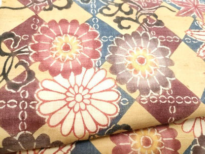 平和屋着物●九寸開き名古屋帯　紬地　型染め　菱花文　正絹　逸品　CABI0250hy