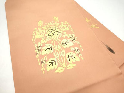平和屋着物●塩瀬　九寸名古屋帯　更紗花文　金彩　正絹　逸品　CABI0251hy