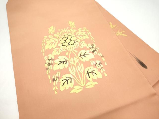 平和屋着物●塩瀬　九寸名古屋帯　更紗花文　金彩　正絹　逸品　CABI0251hy