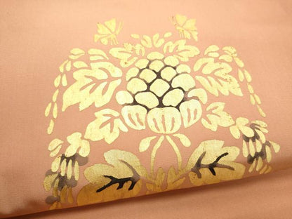 平和屋着物●塩瀬　九寸名古屋帯　更紗花文　金彩　正絹　逸品　CABI0251hy