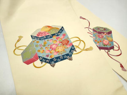 平和屋着物●九寸名古屋帯　友禅　作家物　貝桶花文　正絹　逸品　CABI0252hy