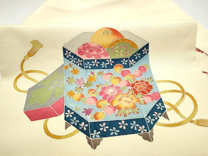 平和屋着物●九寸名古屋帯　友禅　作家物　貝桶花文　正絹　逸品　CABI0252hy