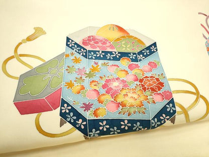 平和屋着物●九寸名古屋帯　友禅　作家物　貝桶花文　正絹　逸品　CABI0252hy
