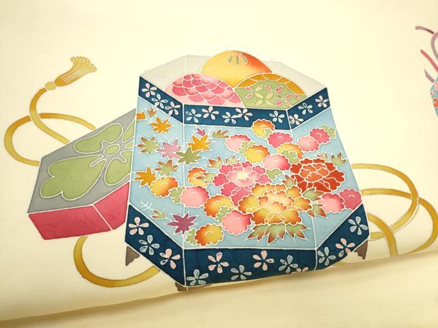 平和屋着物●九寸名古屋帯　友禅　作家物　貝桶花文　正絹　逸品　CABI0252hy
