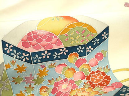 平和屋着物●九寸名古屋帯　友禅　作家物　貝桶花文　正絹　逸品　CABI0252hy