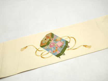平和屋着物●九寸名古屋帯　友禅　作家物　貝桶花文　正絹　逸品　CABI0252hy