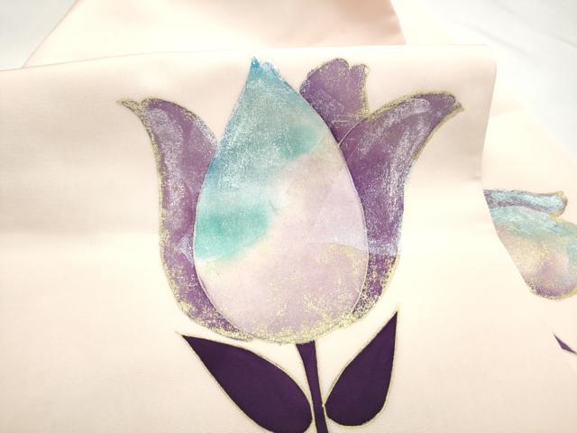 平和屋着物●塩瀬　九寸名古屋帯　チューリップ　金銀彩　正絹　逸品　CABI0253hy
