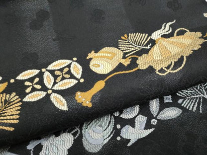 平和屋着物●九寸開き名古屋帯　宝尽くし文　黒地　正絹　逸品　CABI0257hy