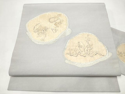 平和屋着物●九寸名古屋帯　鳥獣戯画　正絹　逸品　CABI0260hy