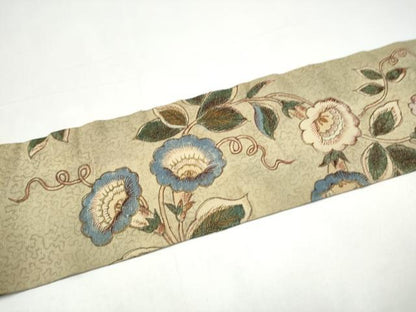 平和屋着物●アンティーク　大正ロマン　九寸名古屋帯　刺繍　枝花文　金糸　正絹　逸品　CABI0262hy