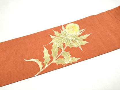 平和屋着物●九寸名古屋帯　紬地　桐工房　手描き　ろうけつ染　紅花　正絹　逸品　CABI0265hy