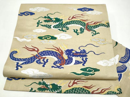 平和屋着物●アンティーク　大正ロマン　九寸名古屋帯　雲龍　金銀糸　正絹　逸品　CABI0267hy