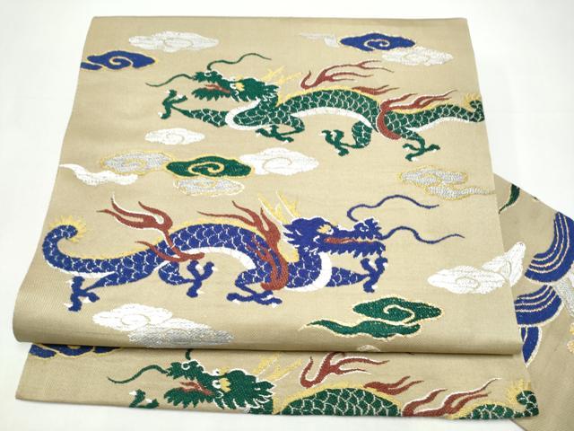 平和屋着物●アンティーク　大正ロマン　九寸名古屋帯　雲龍　金銀糸　正絹　逸品　CABI0267hy