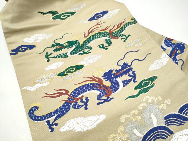 平和屋着物●アンティーク　大正ロマン　九寸名古屋帯　雲龍　金銀糸　正絹　逸品　CABI0267hy