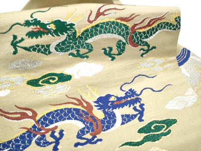 平和屋着物●アンティーク　大正ロマン　九寸名古屋帯　雲龍　金銀糸　正絹　逸品　CABI0267hy
