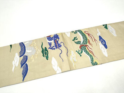 平和屋着物●アンティーク　大正ロマン　九寸名古屋帯　雲龍　金銀糸　正絹　逸品　CABI0267hy