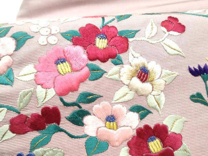 平和屋着物●アンティーク　大正ロマン　九寸名古屋帯　総手刺繍　花唐草文　正絹　逸品　CABI0268hy