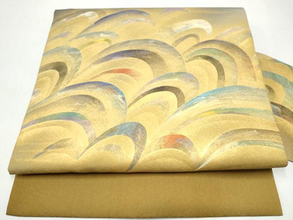 平和屋着物●九寸名古屋帯　抽象文　金彩　正絹　逸品　CABI0270hy