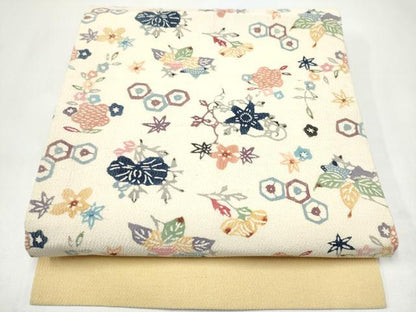 平和屋着物●九寸名古屋帯　型染め　草花文　鬼しぼ縮緬　正絹　逸品　CABI0271hy