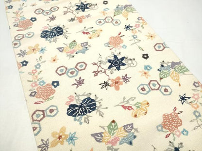 平和屋着物●九寸名古屋帯　型染め　草花文　鬼しぼ縮緬　正絹　逸品　CABI0271hy