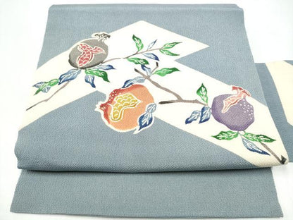 平和屋着物●九寸名古屋帯　型染め　ザクロ　鬼しぼ縮緬　正絹　逸品　CABI0274hy