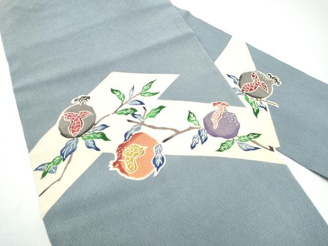 平和屋着物●九寸名古屋帯　型染め　ザクロ　鬼しぼ縮緬　正絹　逸品　CABI0274hy