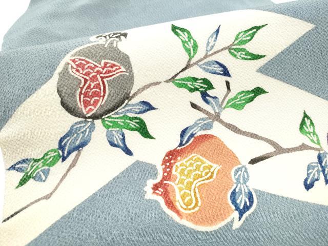 平和屋着物●九寸名古屋帯　型染め　ザクロ　鬼しぼ縮緬　正絹　逸品　CABI0274hy