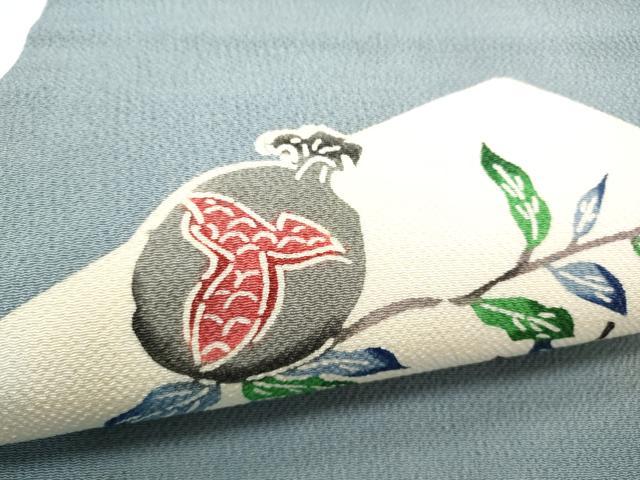平和屋着物●九寸名古屋帯　型染め　ザクロ　鬼しぼ縮緬　正絹　逸品　CABI0274hy