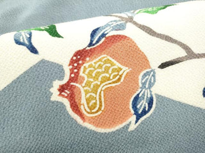 平和屋着物●九寸名古屋帯　型染め　ザクロ　鬼しぼ縮緬　正絹　逸品　CABI0274hy