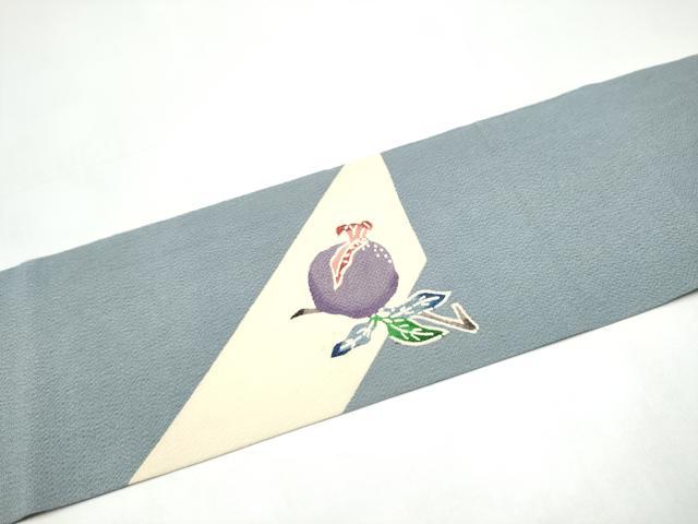 平和屋着物●九寸名古屋帯　型染め　ザクロ　鬼しぼ縮緬　正絹　逸品　CABI0274hy