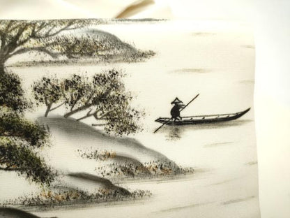 平和屋着物●塩瀬　九寸名古屋帯　作家物　手描き　遠山風景文　正絹　逸品　CABI0276hy