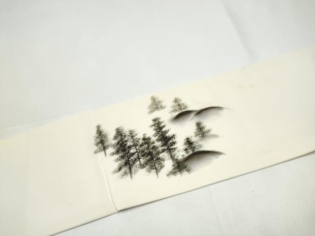 平和屋着物●塩瀬　九寸名古屋帯　作家物　手描き　遠山風景文　正絹　逸品　CABI0276hy