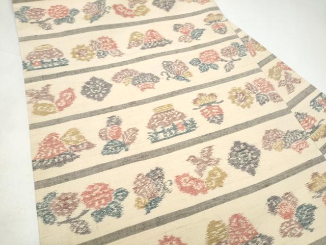 平和屋着物●九寸名古屋帯　紬地　風景花蝶文　正絹　逸品　CABI0277hy