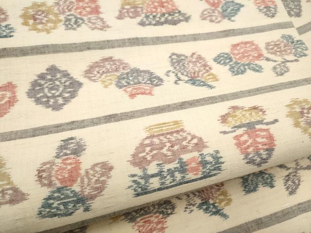 平和屋着物●九寸名古屋帯　紬地　風景花蝶文　正絹　逸品　CABI0277hy
