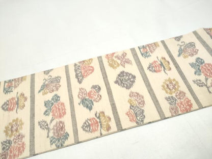 平和屋着物●九寸名古屋帯　紬地　風景花蝶文　正絹　逸品　CABI0277hy