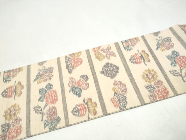 平和屋着物●九寸名古屋帯　紬地　風景花蝶文　正絹　逸品　CABI0277hy