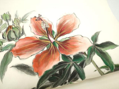 平和屋着物●塩瀬　九寸名古屋帯　作家物　手描き　枝花文　正絹　逸品　CABI0278hy