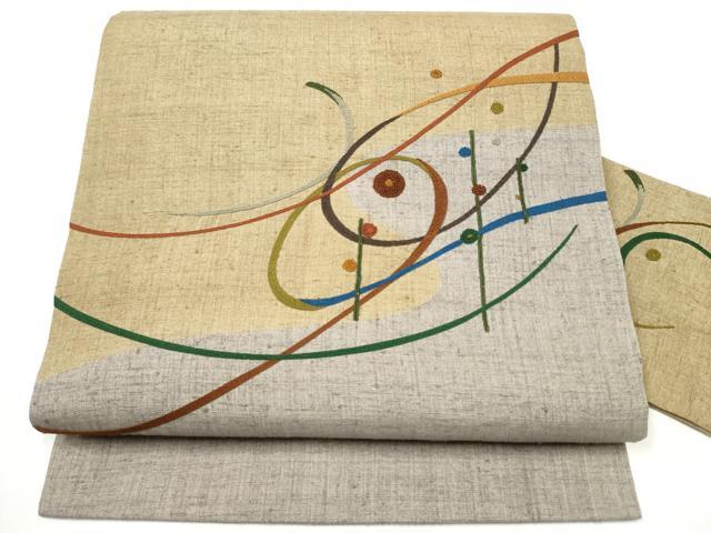 平和屋着物●中国三大刺繍　総相良刺繍　九寸名古屋帯　紬地　幾何学文様　正絹　逸品　CABI0280hy